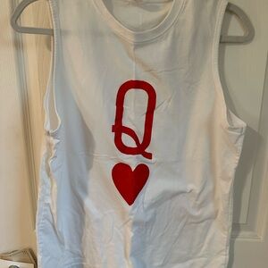 Source Unknown White Muscle Tee with Red 'Q' and Heart Graphic